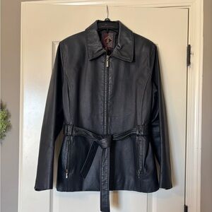 G-iii Black Leather Jacket with Belt